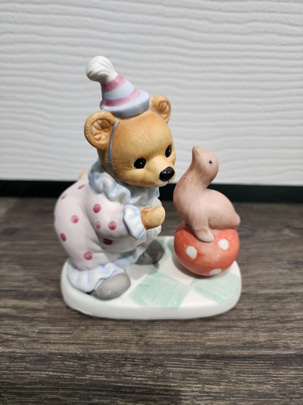 Vintage Homco Circus Clown Bear Figurines  Polka Dot Costume Seal 8881